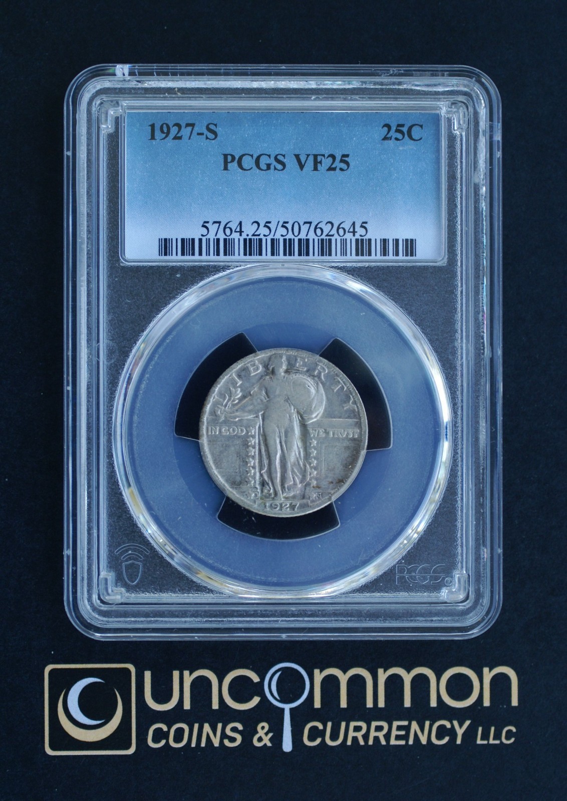 1927S Standing Liberty Quarter PCGS VF25. Low Mintage(UCC-SLQ-1927S-VF25-P-0010)