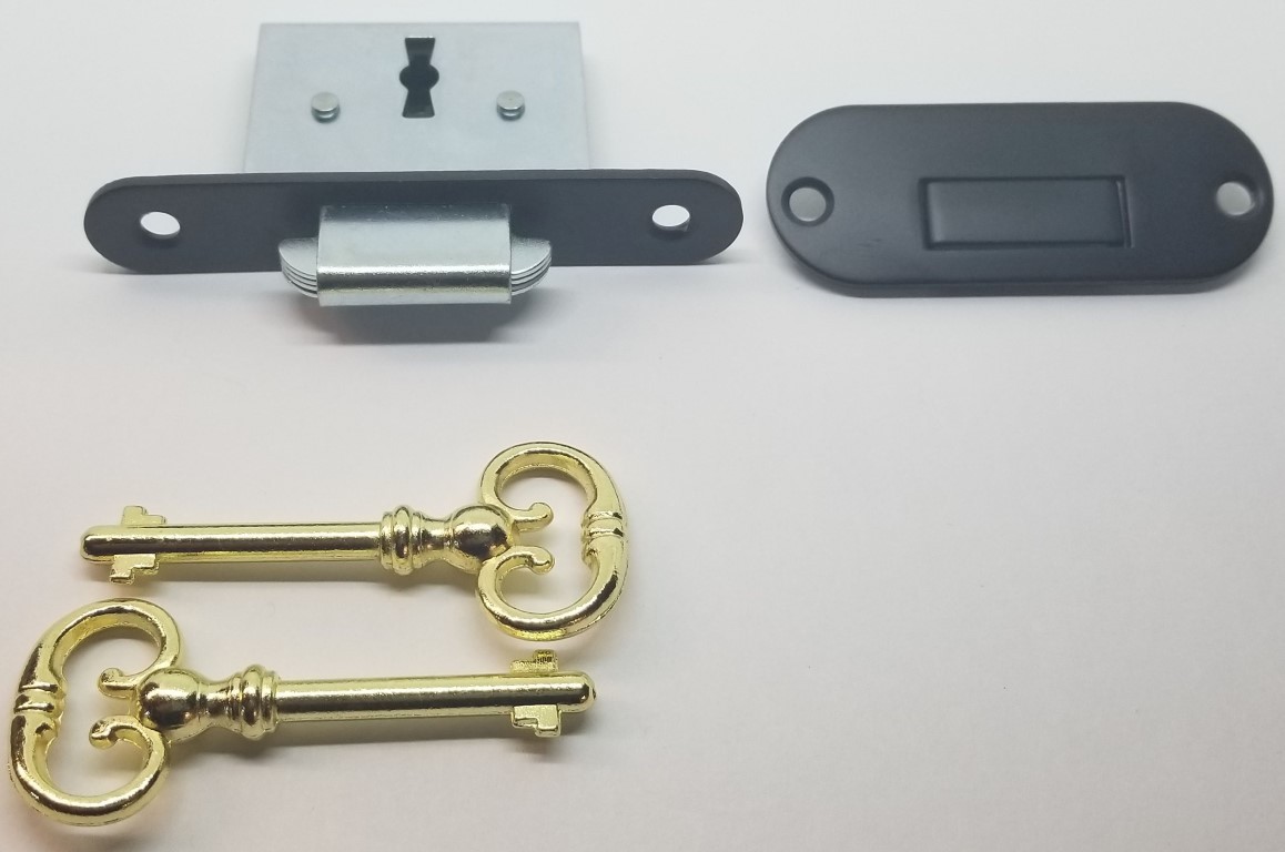 FLAT BLACK brass Roll Top Desk Lock Set rounded oval Catch 2 Keys vintage old