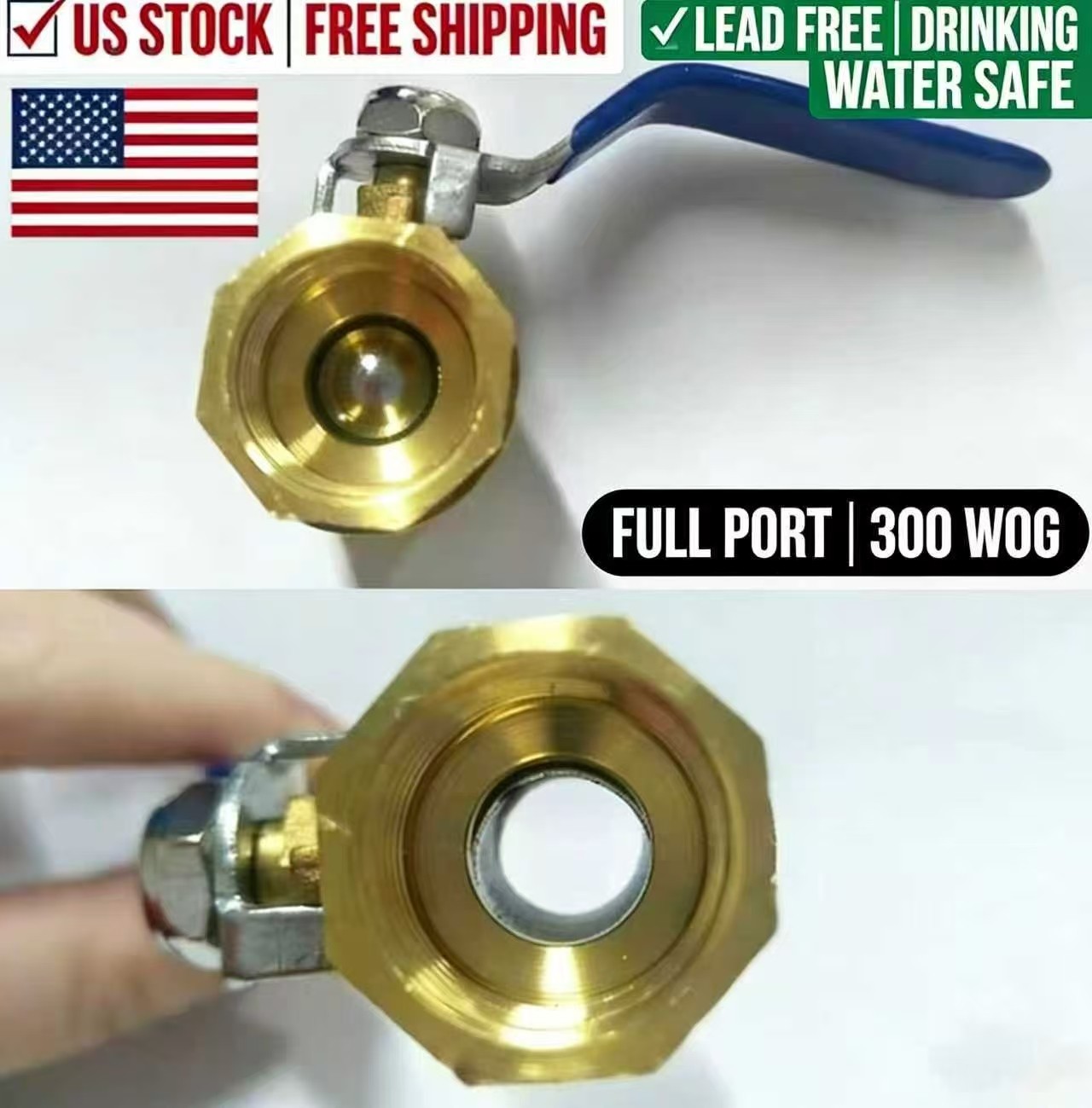 1/2" Lead Free Brass Ball Valve NPT Female Full Port 300 WOG Shut Off USA NEW