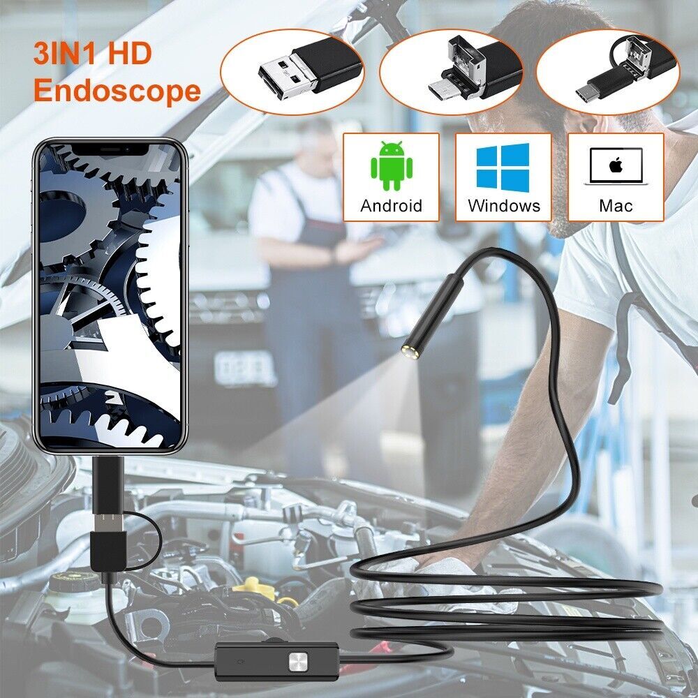 1M Snake Endoscope Borescope 7mm Inspection USB Camera Scope For Android / PC