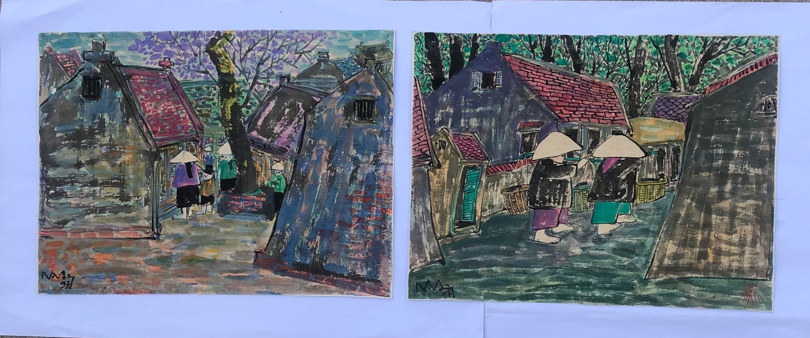 Orig set of Nguyen Hung's paintings born 1962 VUFA 12x 15.7 in  Countryside