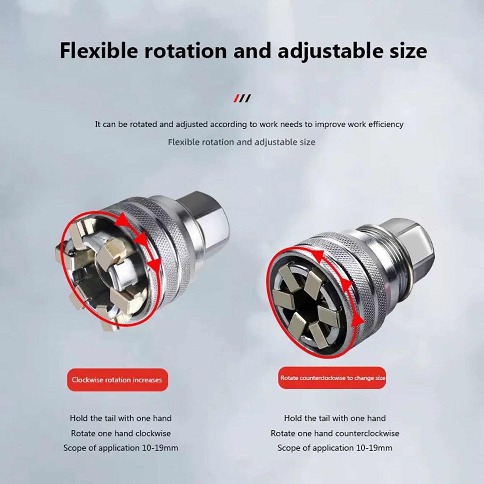 10-19mm Universal Socket Tool Adjustable Multifunction Wrench Sleeve US