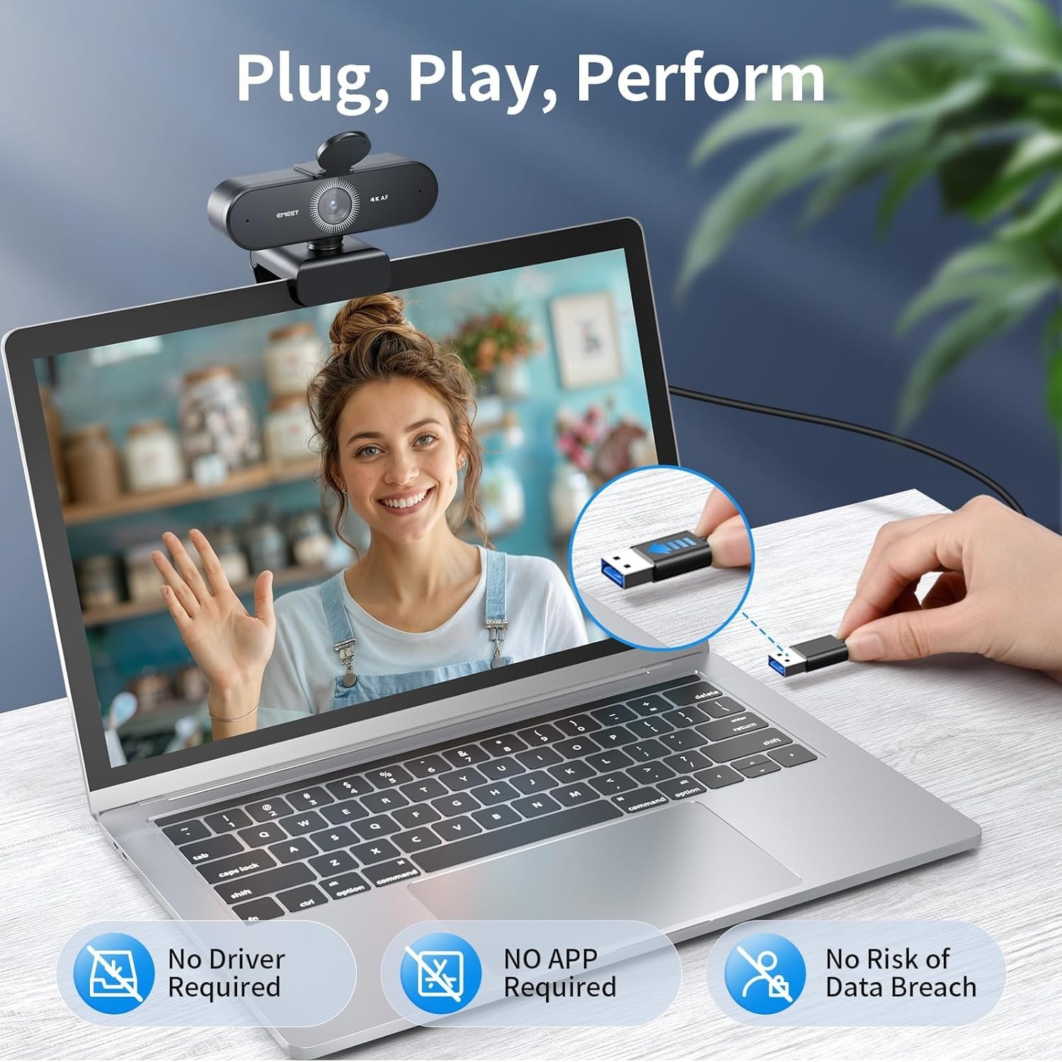 NOVA 4K Webcam - 73° FOV, Auto Light Correction