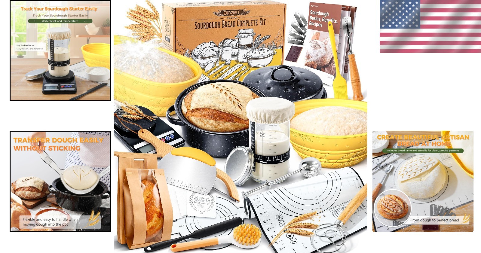34 oz Sourdough Starter Kit: Complete Beginner’s Bread Baking Set in Yellow