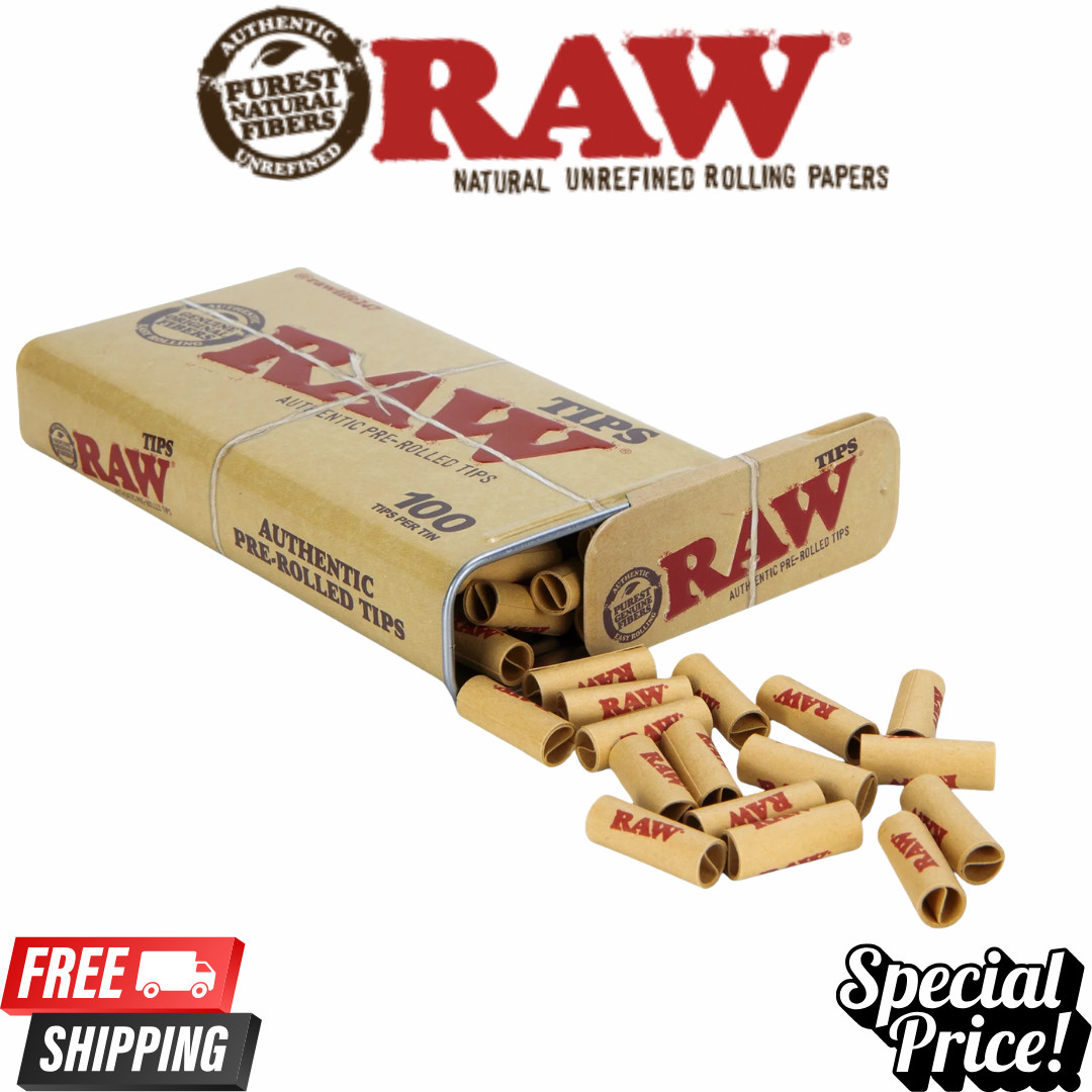 RAW Natural Pre Rolled Filter Tips 200ct Metal Tin Rolling Accessories (2 pack)