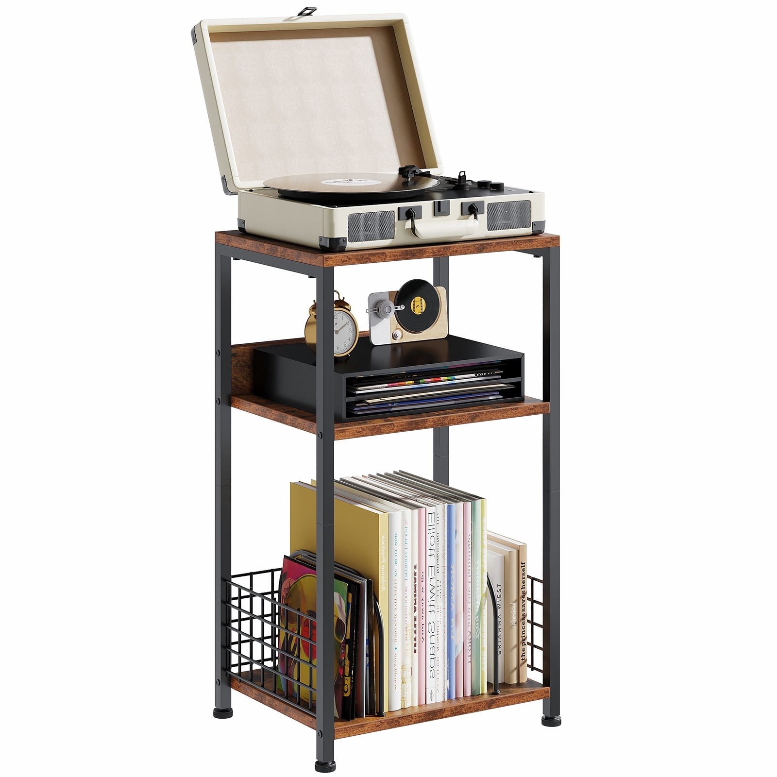Record Player Stand 3 Tier Turntable Table W/ Vinyl Storage up to 100 Albums End