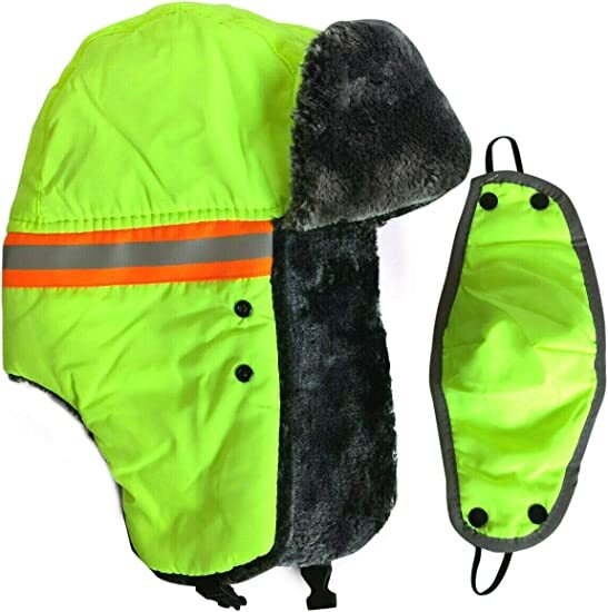 Hi Vis Reflective Safety Winter Ski Fur Mask Trapper Aviator Russian Thermal Hat