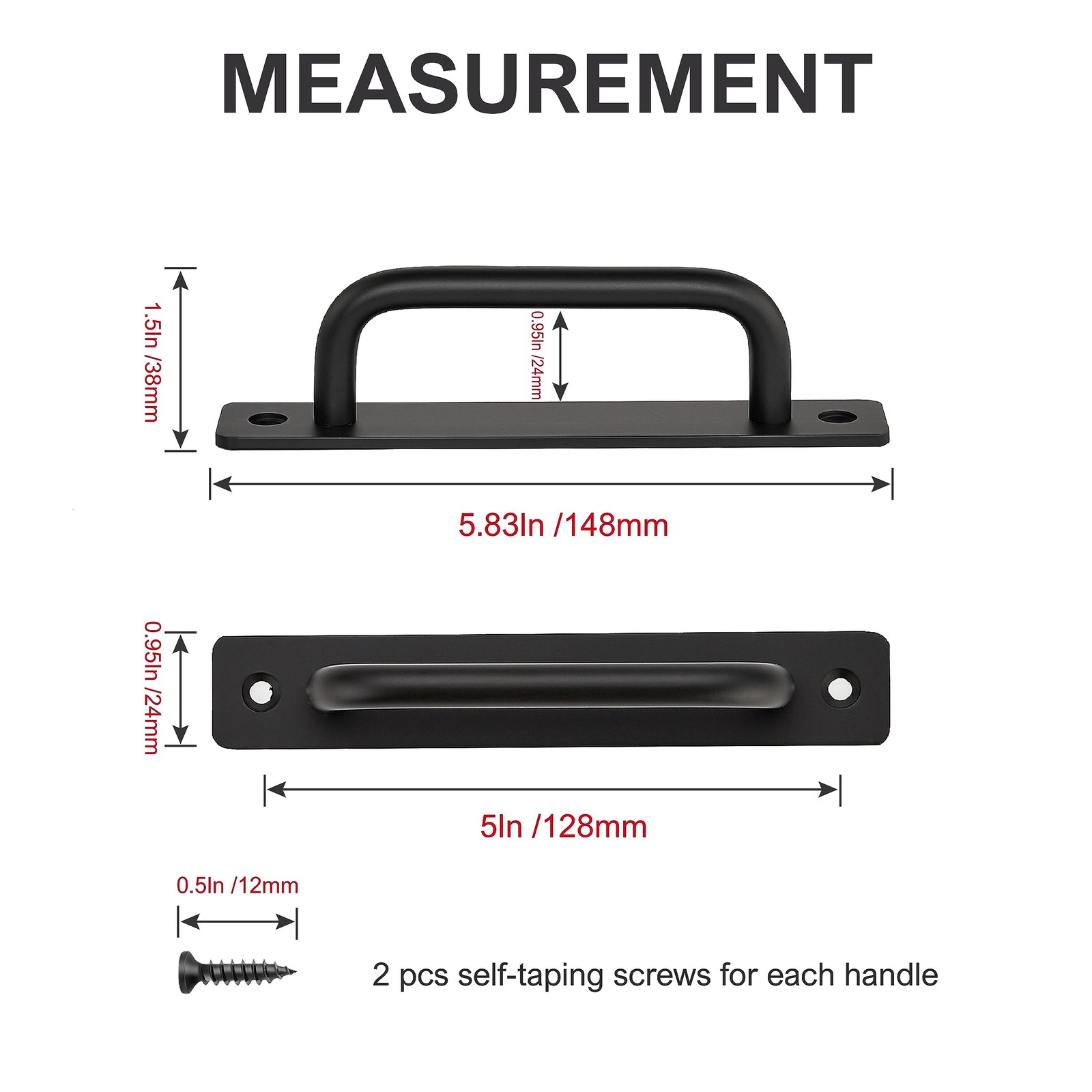 Ravinte Barn Door Handles 2 Pack Sliding Handle 5 In Hole Centers, Black