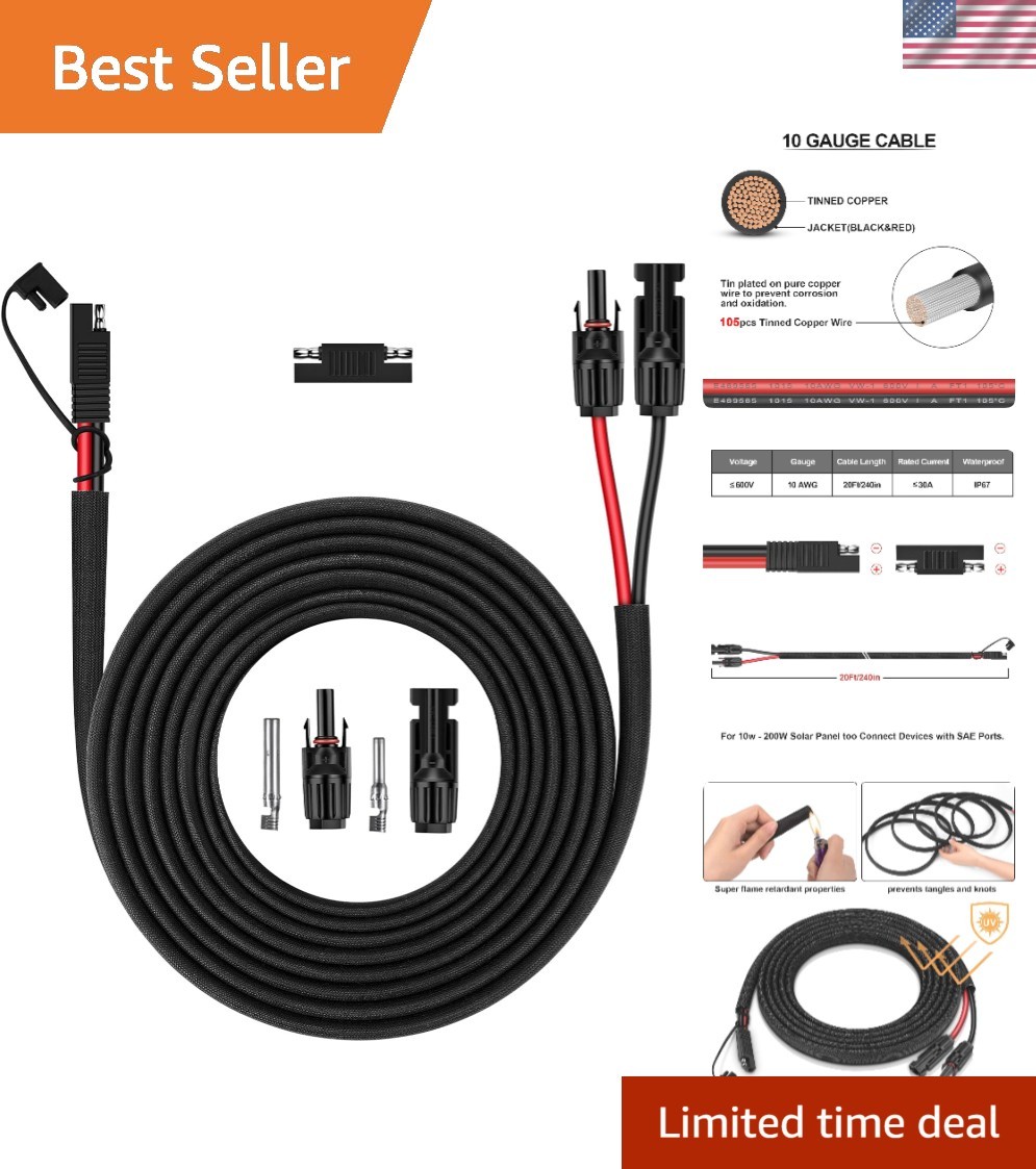 Solar Panel Connector Cable,10AWG SAE to Male & Female Adapter PV Extension Cabl