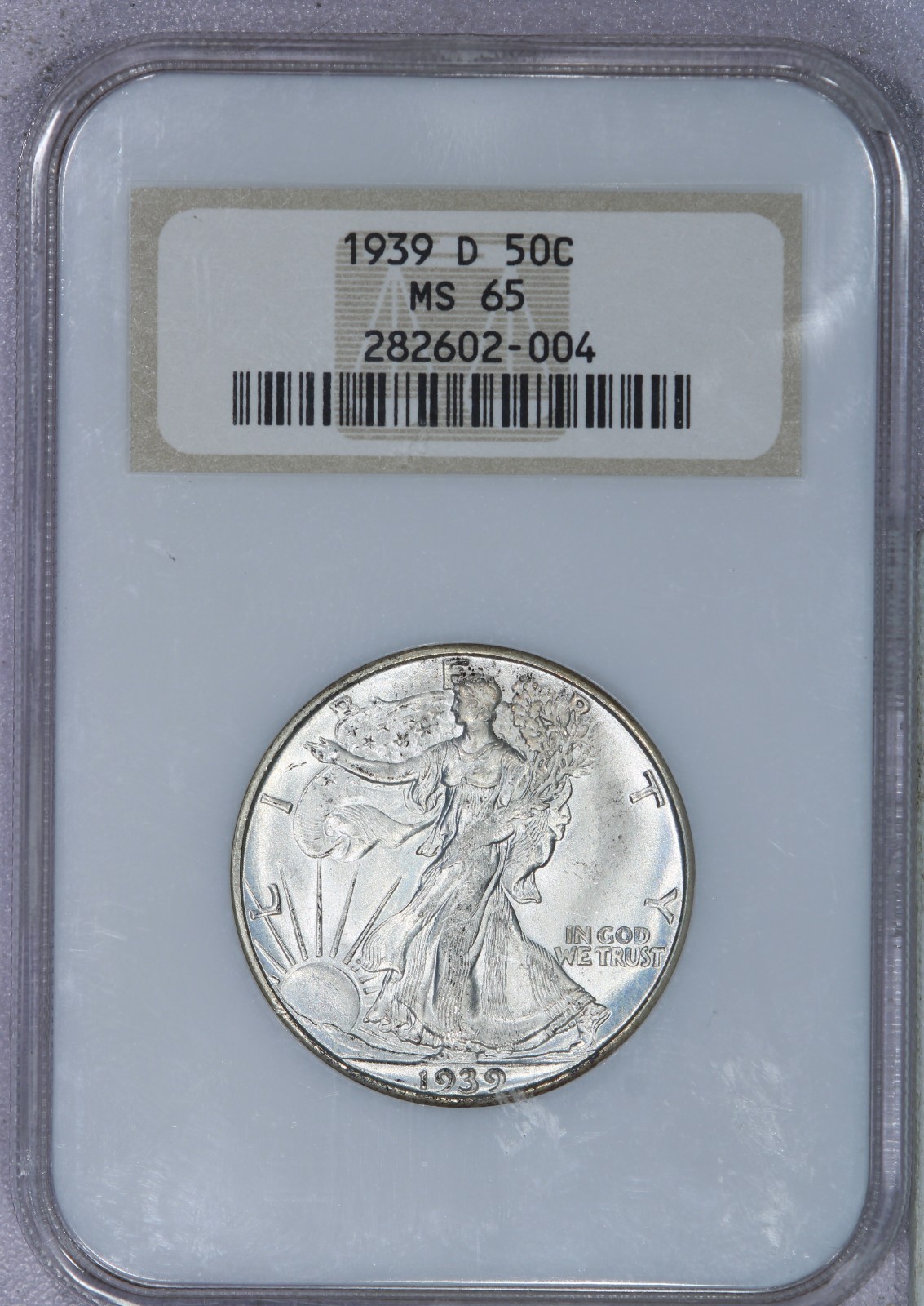 1939-D Walking Liberty Half Dollar 50C NGC MS65 - Old Holder No Line Fatty