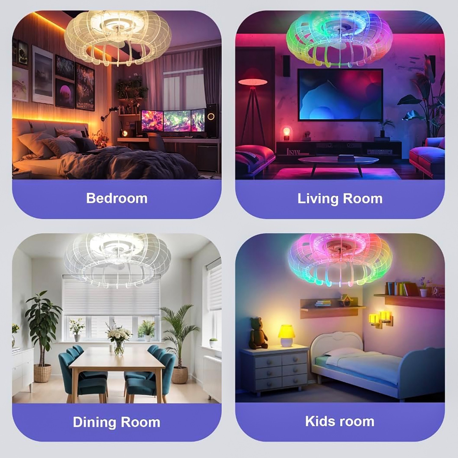 21" LED Ceiling Fan with RGB Light Flush Mount Bluetooth Speaker Remote Control