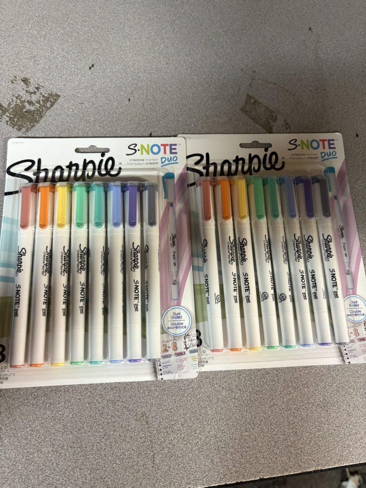 Lot of 2 Sharpie S-Note Duo Dual-Ended Creative marker 8/Pkg-Assorted Colors U19