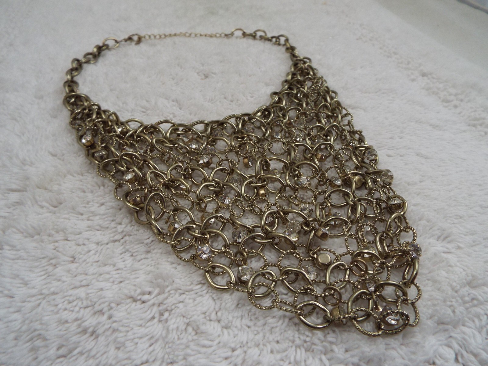 Goldtone Rhinestone Bib Scoop Chain Necklace (J36)