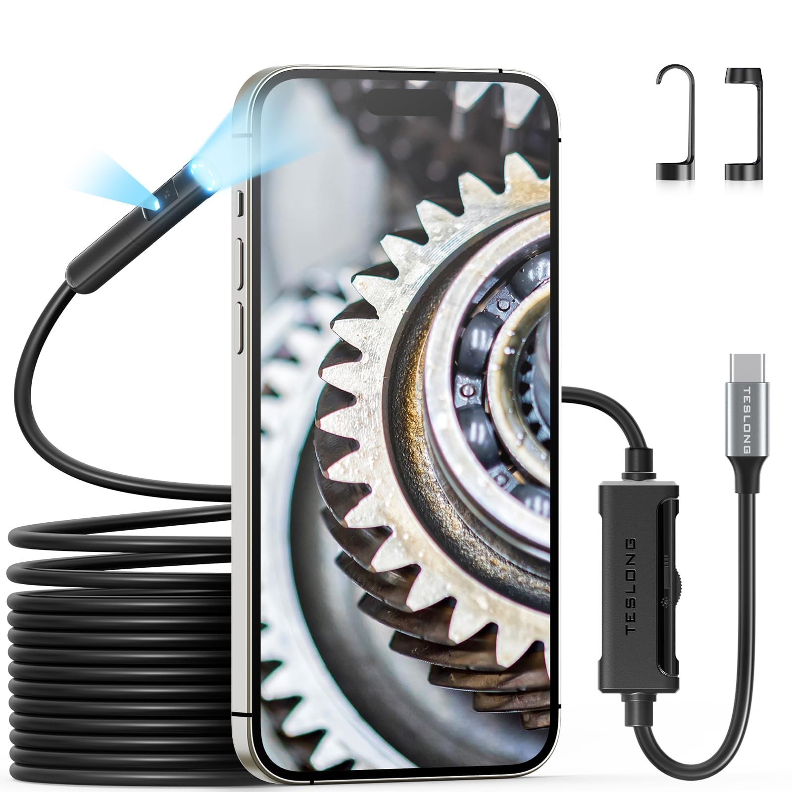 Dual Lens Endoscope with Light, USB-C Inspection Camera with 8+1 LED Lights, ...