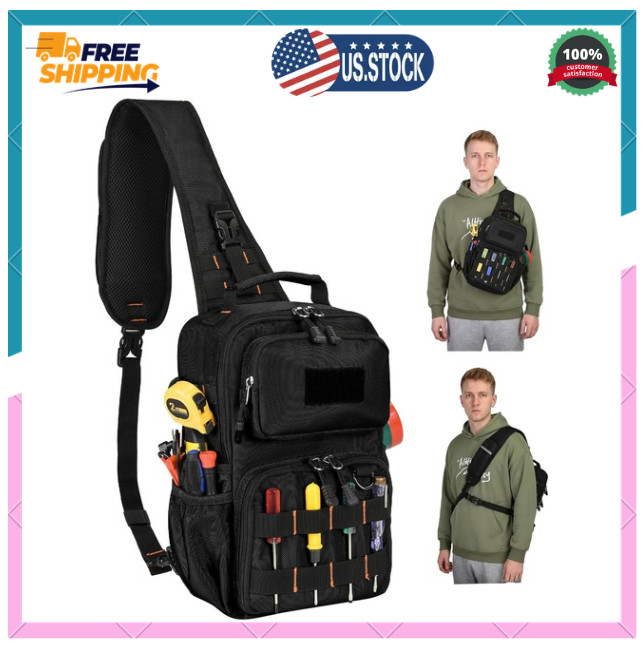 Tactical Electrician & HVAC Tool Chest Bag with 3-Point Harness, 15-Pocket 16...