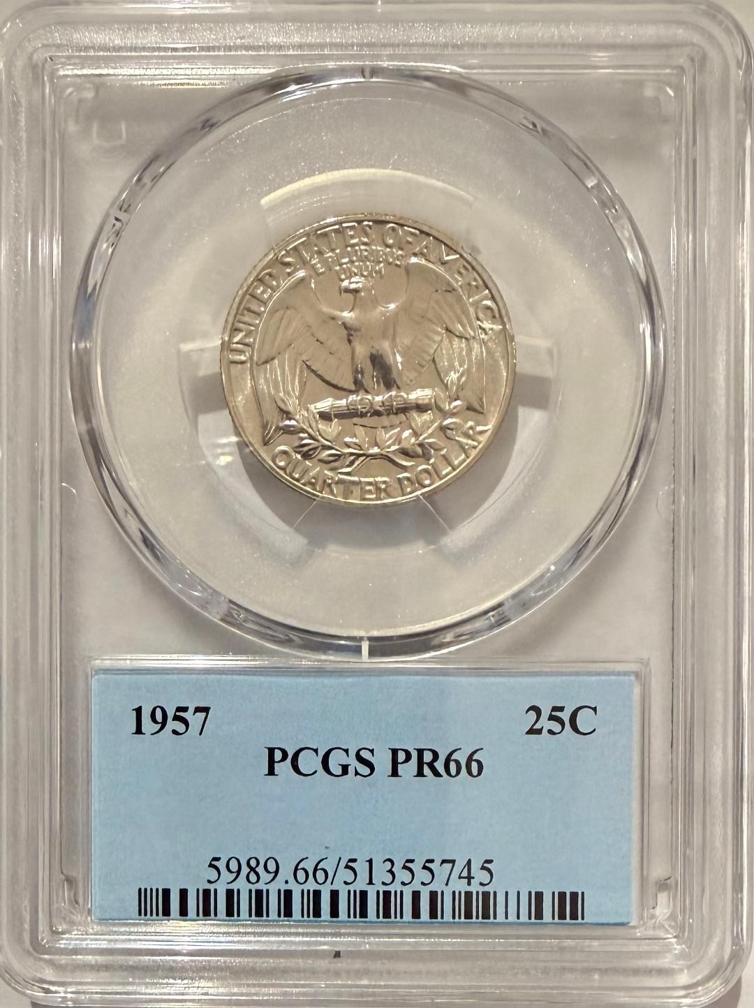 1957 Washington silver quarter 25C PCGS PR66