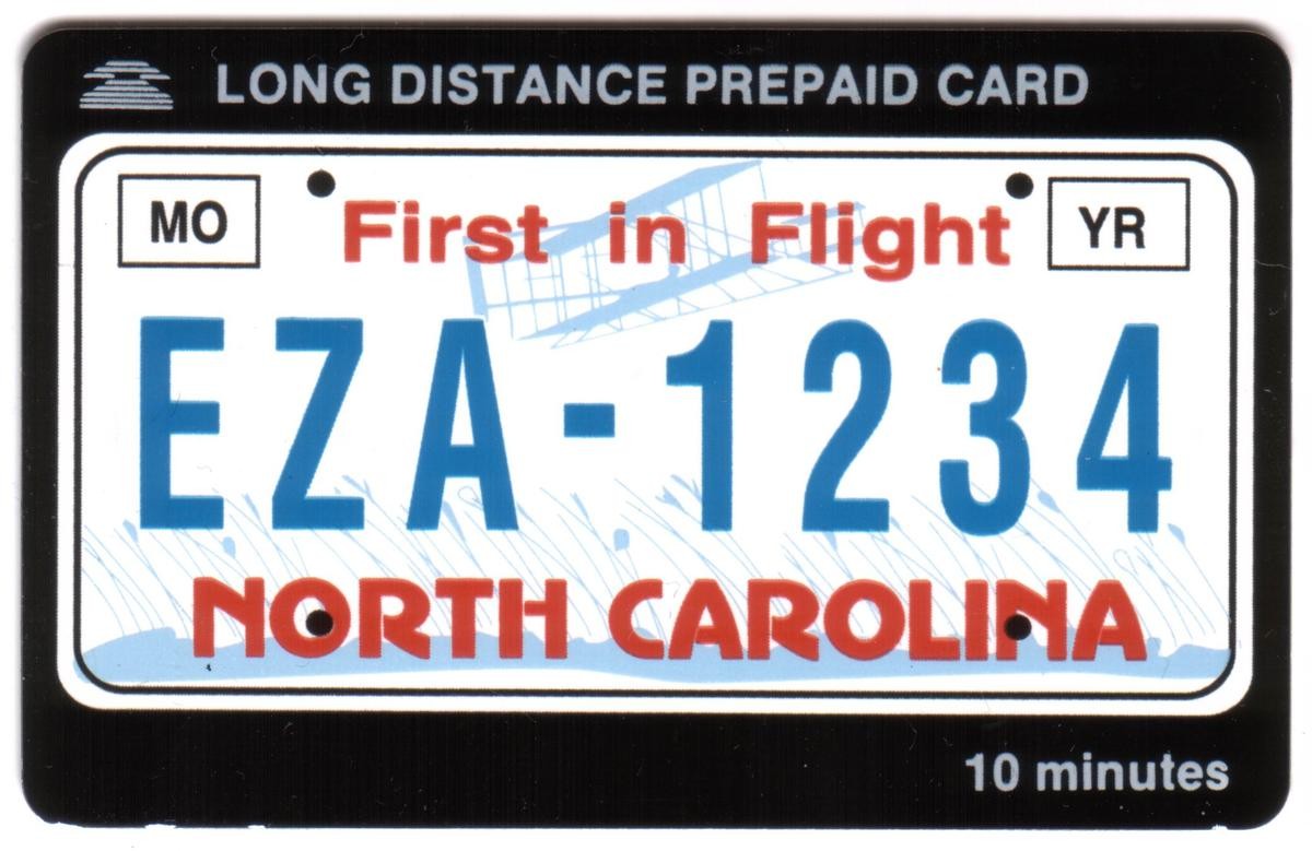 North Carolina License Plate 'First In Flight' (Biplane Outline) USED Phone Card
