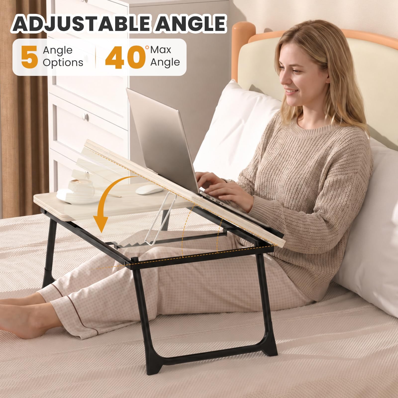 Laptop Bed Desk, 5Angle Adjustable Bed Laptop Table with Cup Holder