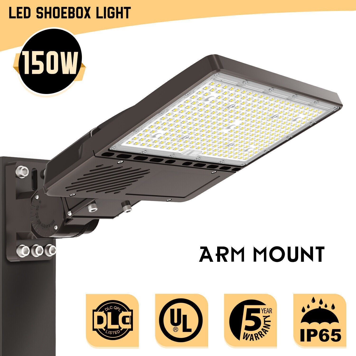 150W LED Parking Lot Light Dusk To Dawn Outdoor Street Shoebox Pole Fixture DLC