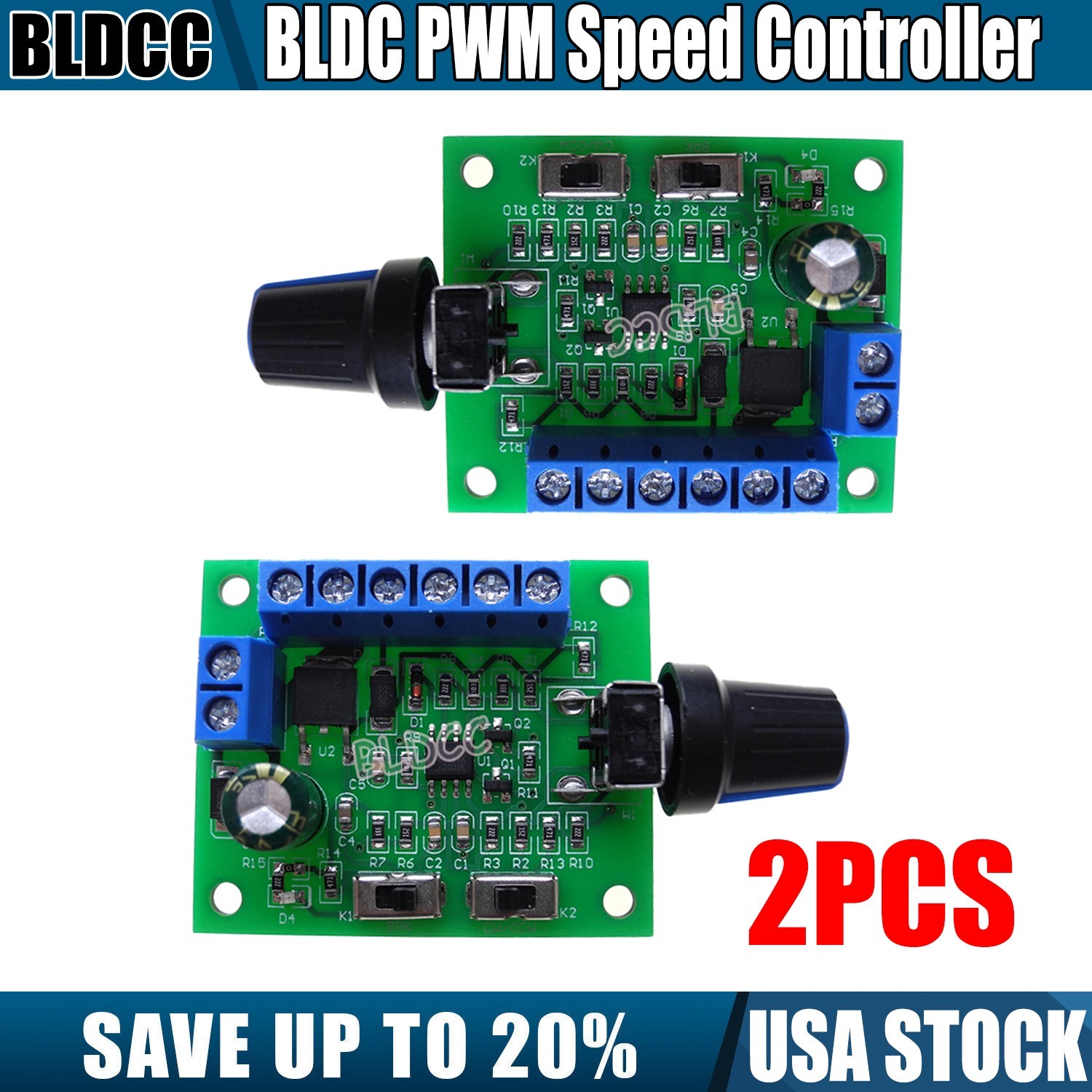 2PCS DC 8V-26V BLDC PWM Speed Controller DC Brushless Motor High-Frequency 20kHz