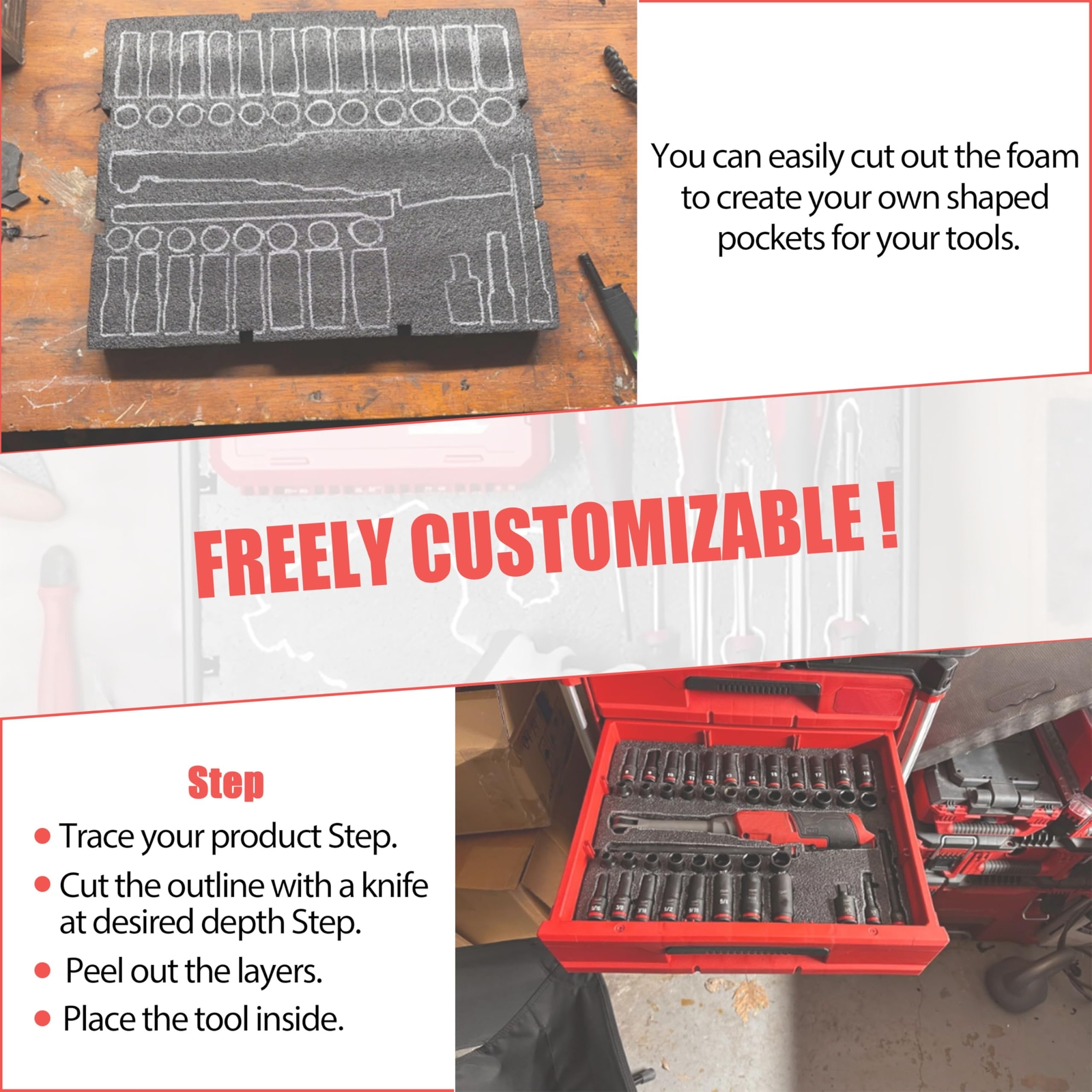 48-22-8452 Packout Foam Tool Organizer Inserts Compatible with Milwau-kee 48-...