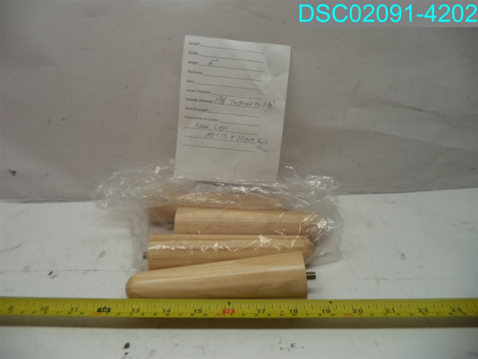 QTY=4: 6" Wooden Furniture Legs 1-5/8" OD TAPERED TO 1-1/8"