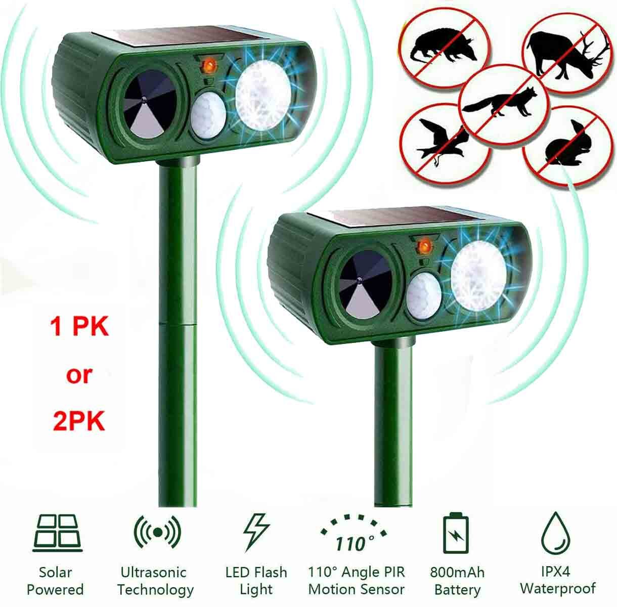 1/2 Pack Solar Animal Repeller with Motion Sensor Cat and Dog Repellent Outdoor