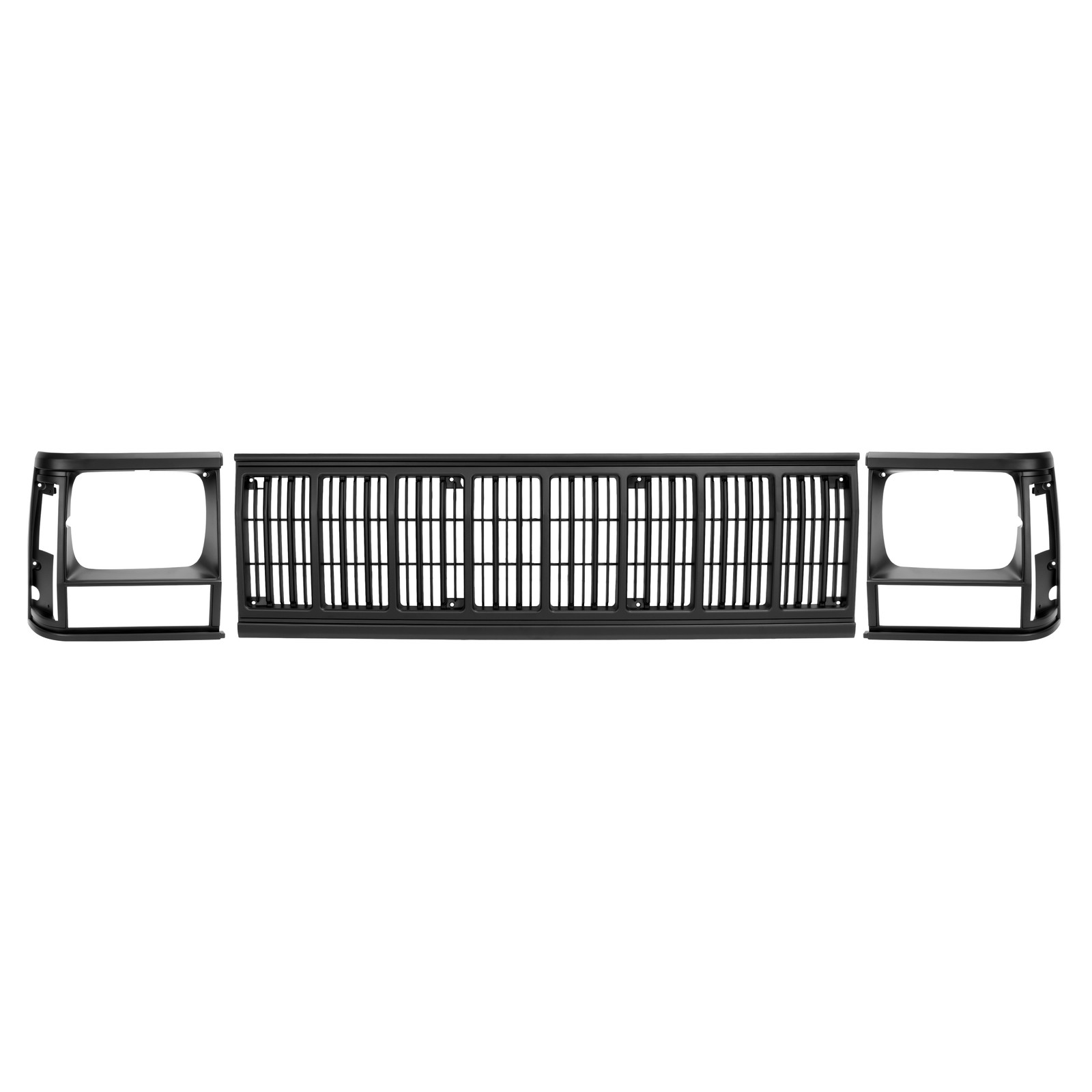 3Pcs Black Front Grille+Headlight Door Bezel Set For 1991-1996 Jeep Cherokee