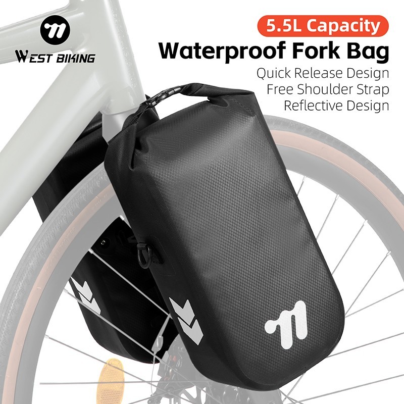 WEST BIKING Bike Front Fork Bag Waterproof Reflective Cycling Bike Bag 5.5L