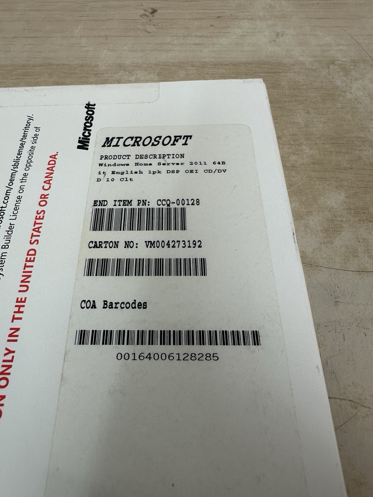 Microsoft Windows Home Server 2011 64-Bit OEM System Builder Pack CCQ-00128: NEW