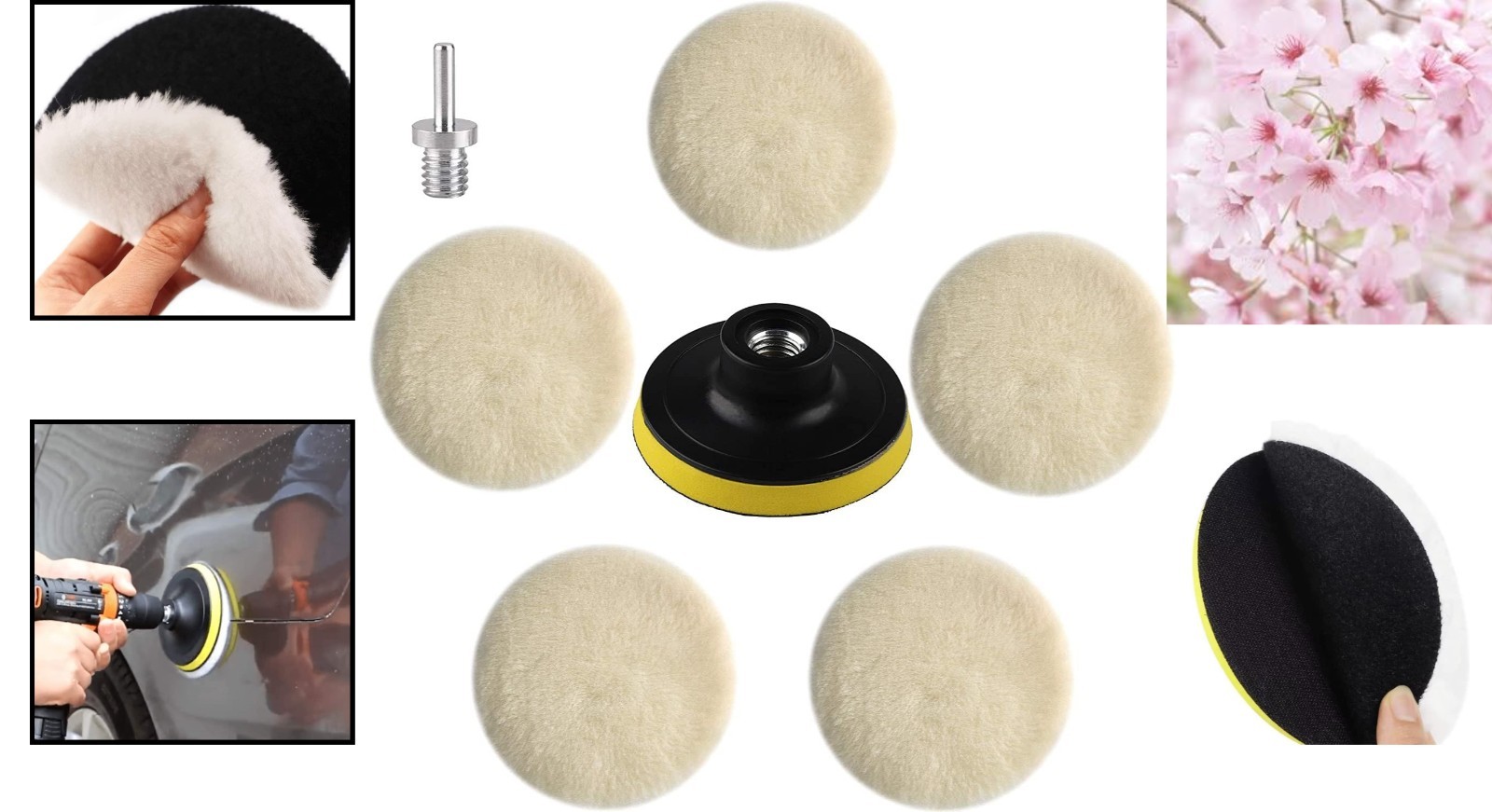 3 Inch Wool Polishing Wheel Set with M10 Adapter - 7 Washable Buffing Pads