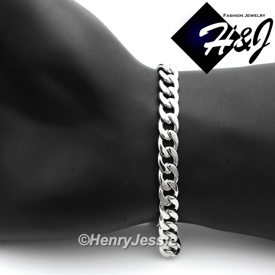 8.5"Men's Women's Stainless Steel 7mm Silver Cuban Curb Link Chain Bracelet