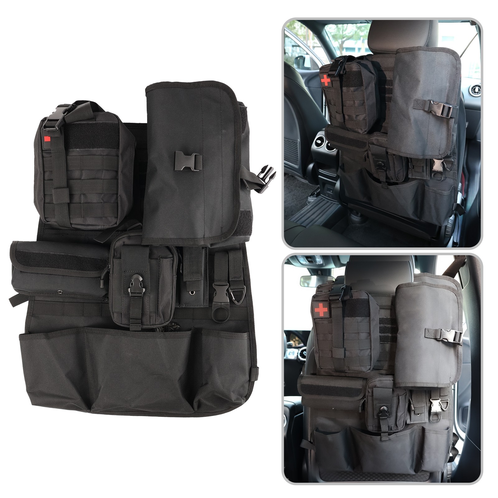 Tactical Car Seat Back Organizer with 7 Detachable Molle Pouch Flag Universal