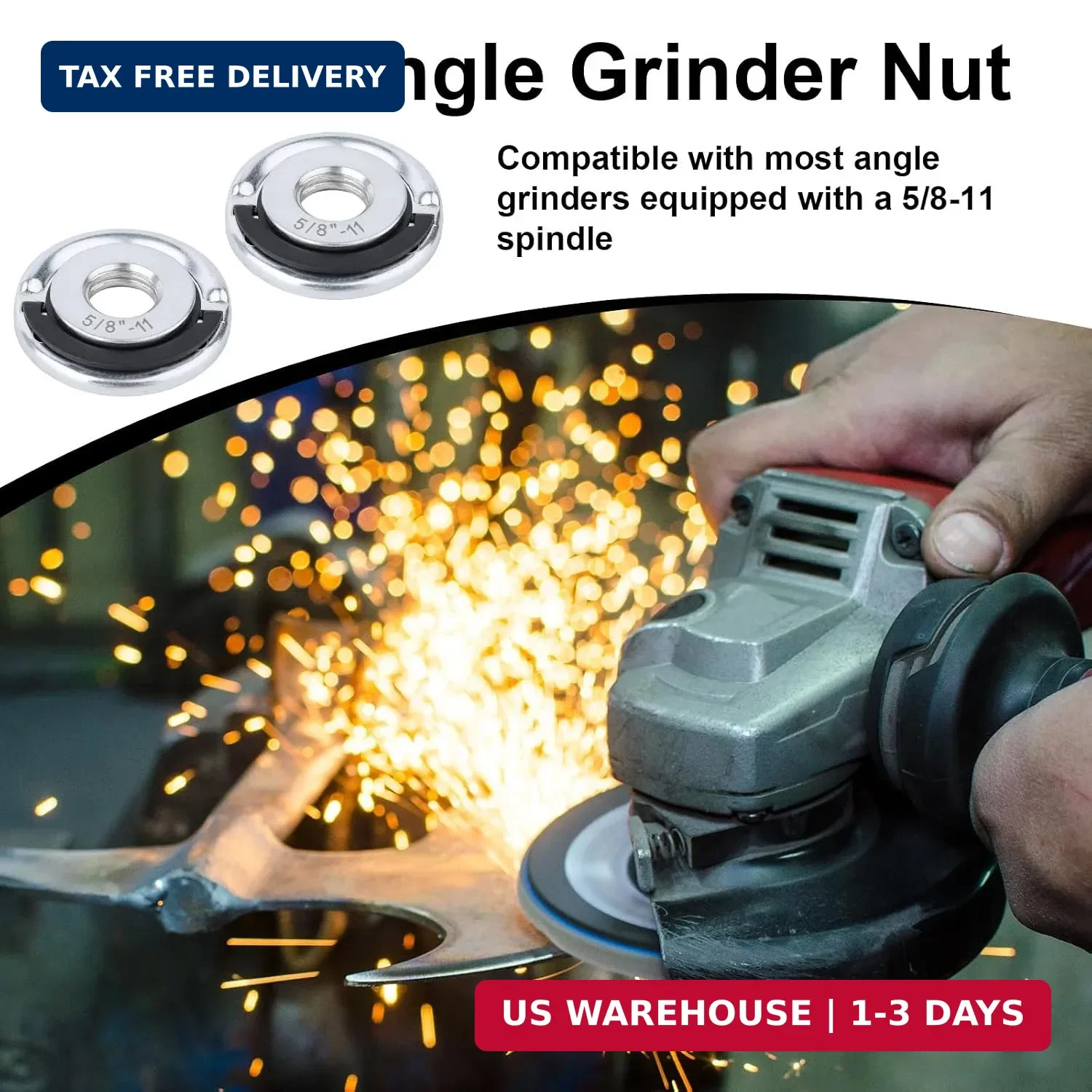 2pcs 5/8"-11 Thread Angle Grinder Flange Nuts, Metal Quick Lock Angle Grinder Nu