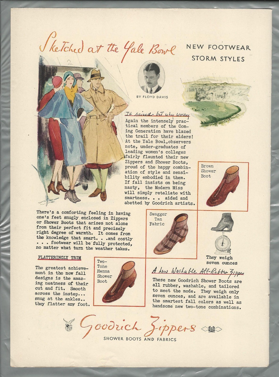 1928 GOODRICH overshoes advertisement Color art women overshoes Goodrich Zippers