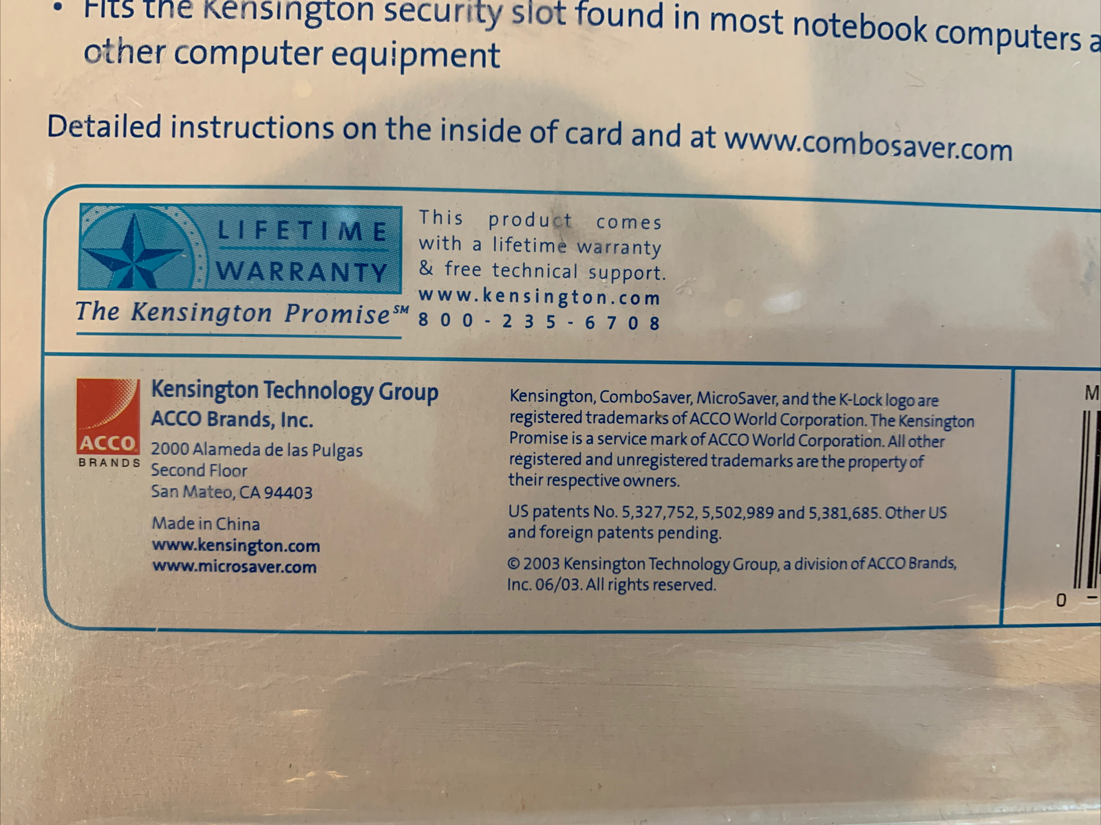 Kensington Combosaver Combination Laptop Security Cable Lock