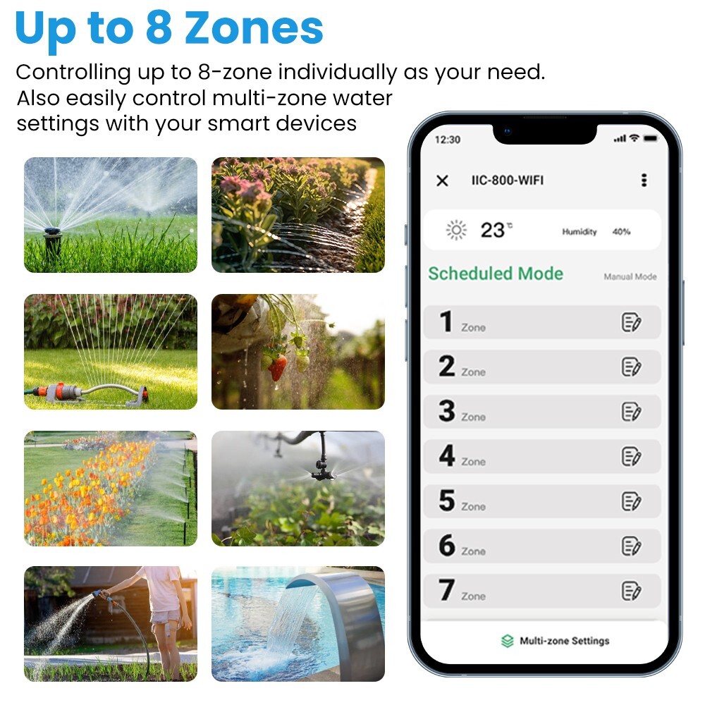 Lawn Smart Sprinkler Controller Watering Timer 8 Stations WiFi Irrigation System