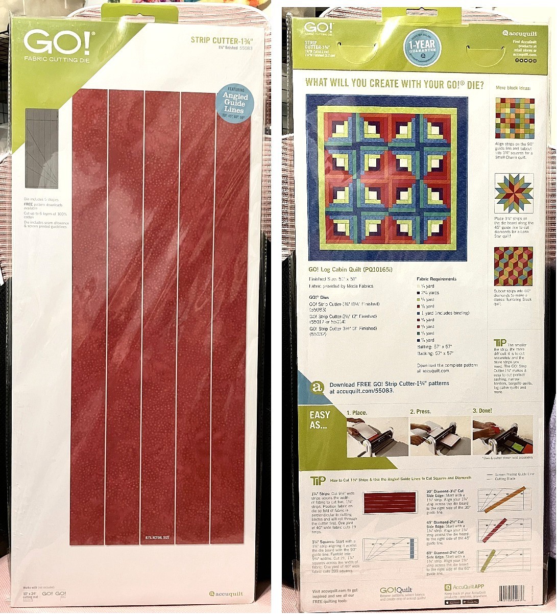 Accuquilt GO! 5 strip Die 1 3/4 inches - 1 1/4 inches finished # 55083 Brand New