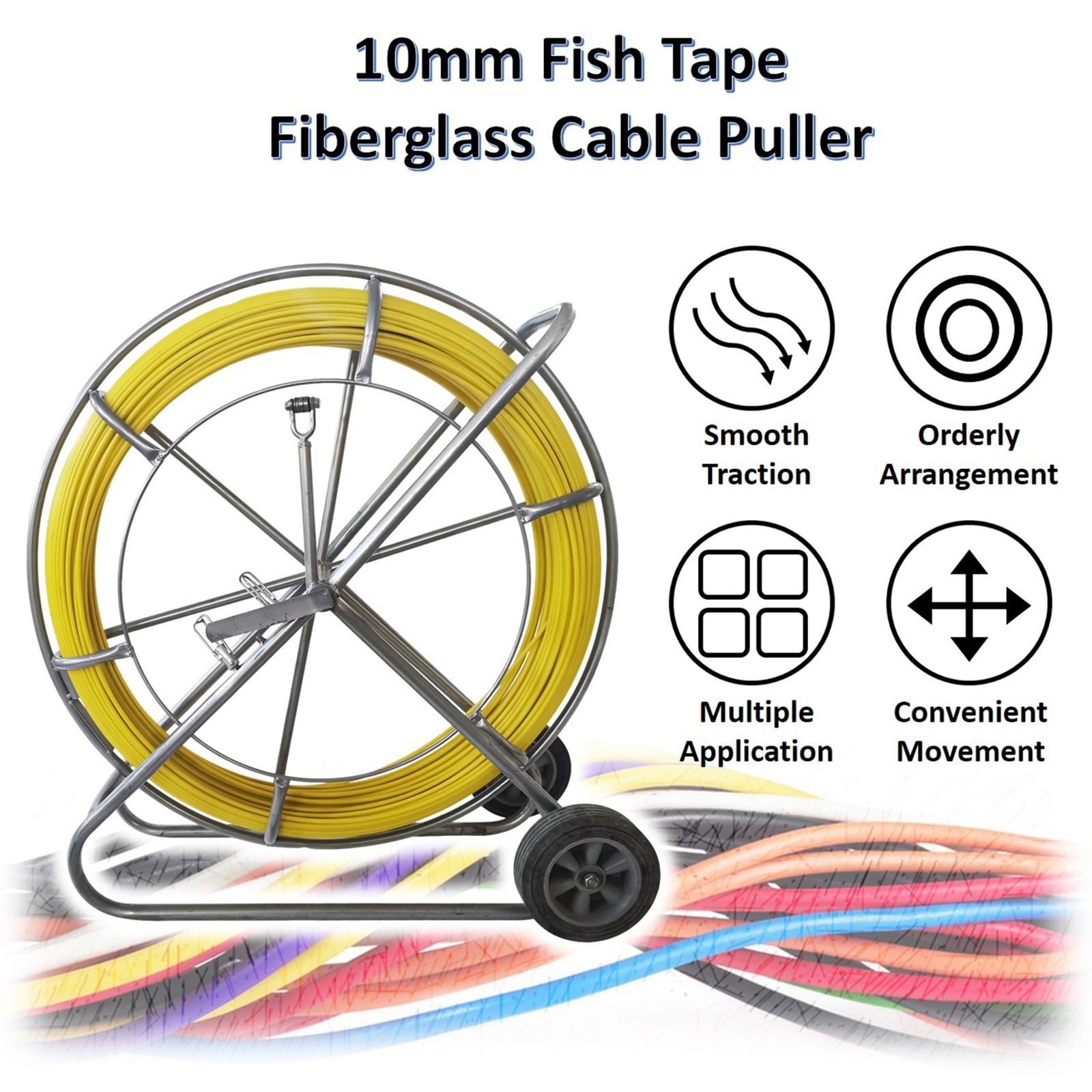 10mm*150m Fish Tape Fiberglass Wire Cable Running Rod Duct Fishtape Puller