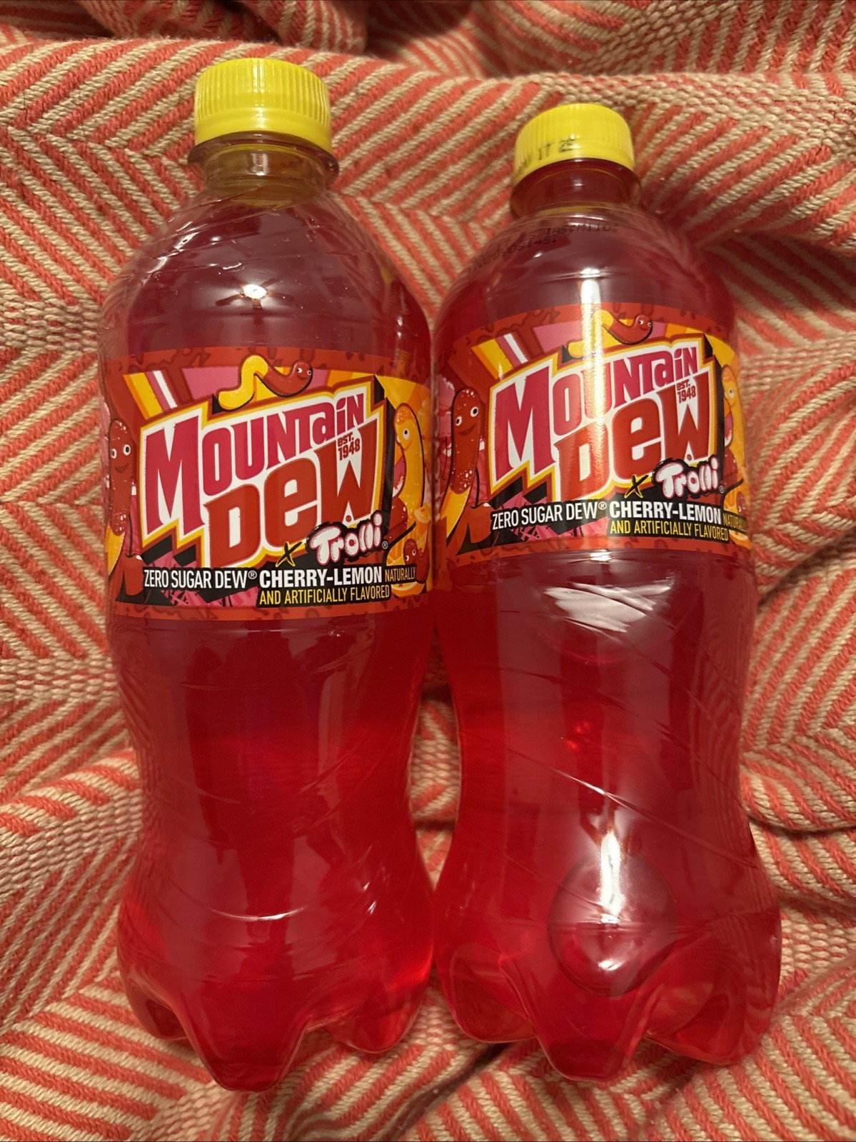 NEW! (2) 20 oz Mountain Dew Zero Sugar Cherry Lemon flavored Trolli