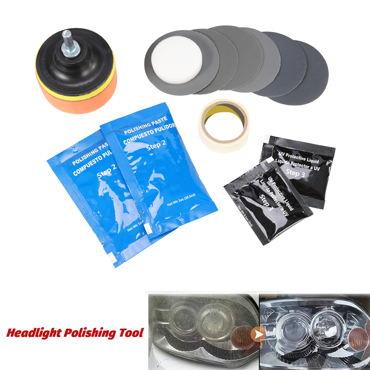 Pro Car Headlight Lens Restoration Repair Kit Polishing Cleaner Cleaning Tool US