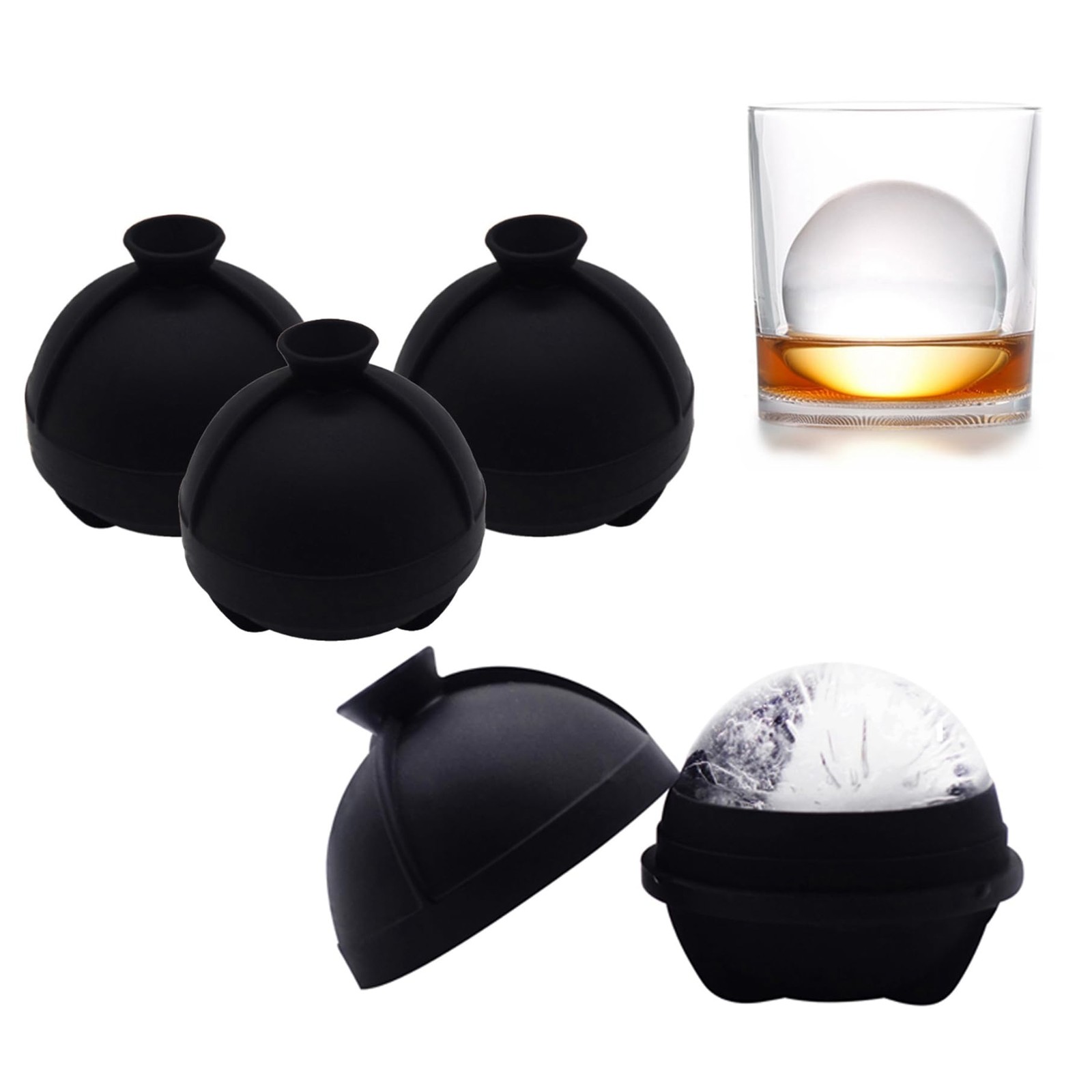 Ice Ball Molds Set of 4,Whiskey Ice Ball Maker Mold,Silicone Sphere Ice Molds...