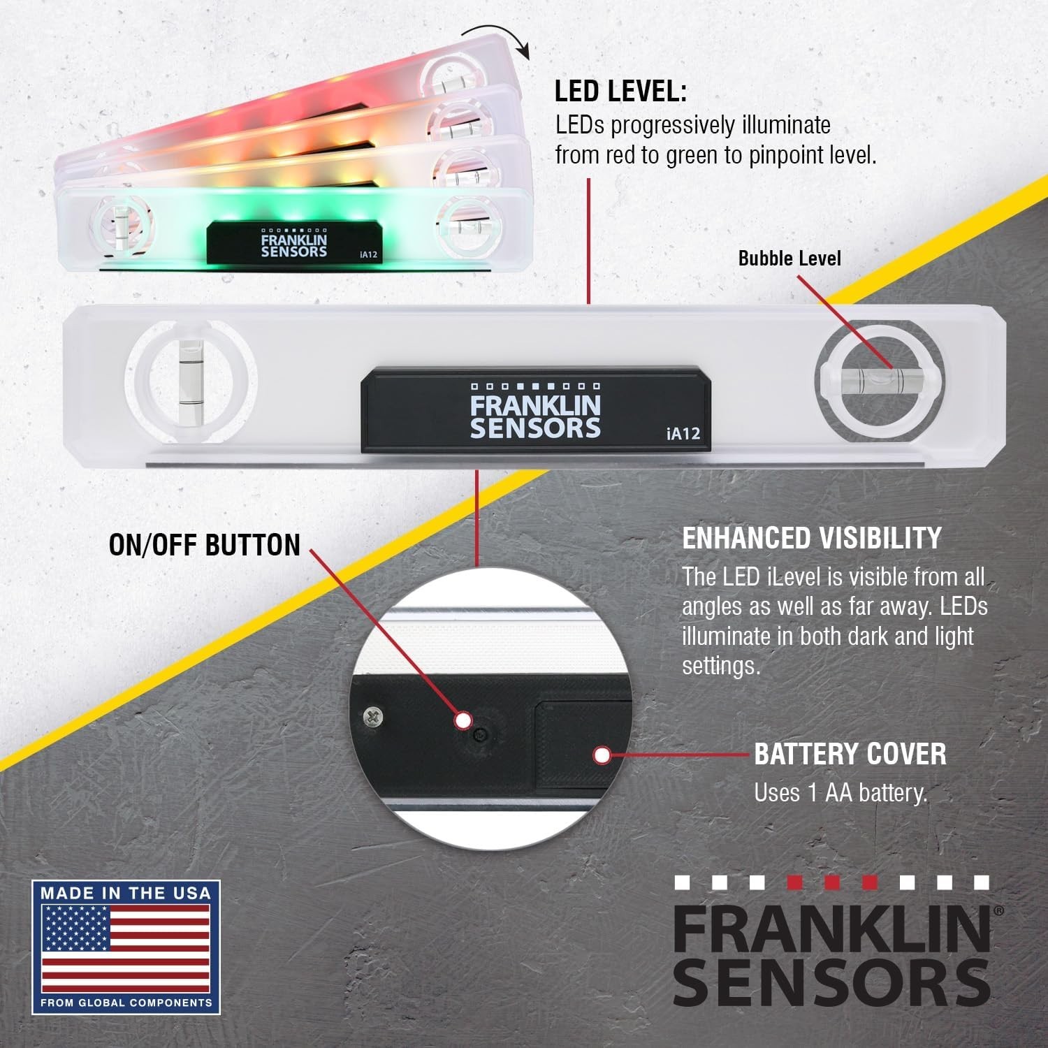 Light Level, Turns Green When Level, Digital/Electronic, 12-inch Magnetic Tor...