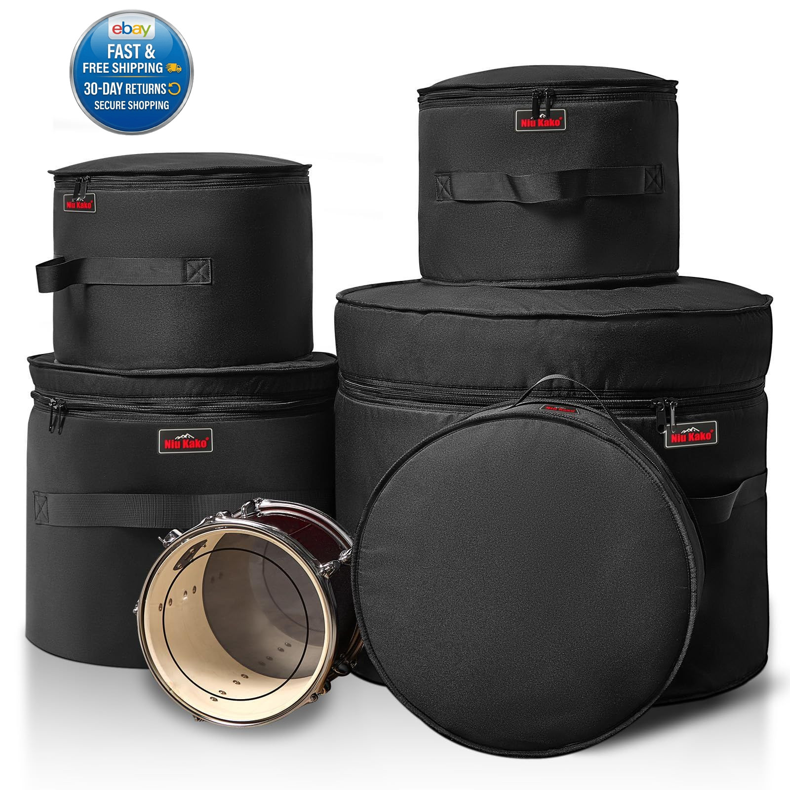 5-Piece Drum Case Set - Padded Bags for 22" 5pc Standard Set, Black