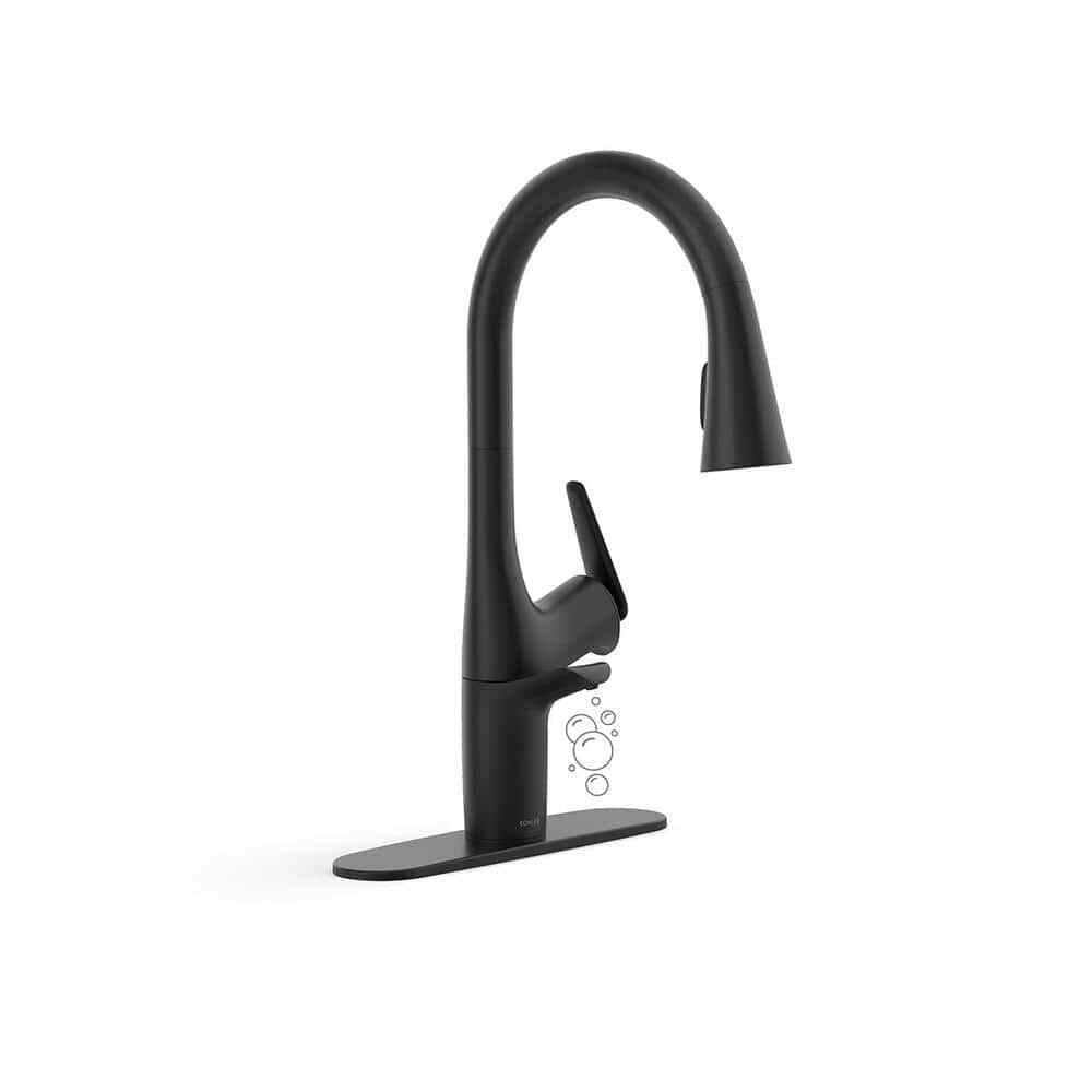 KOHLER Safia Pull Down Sprayer Kitchen Faucet w/ Soap Dispenser in Matte Black