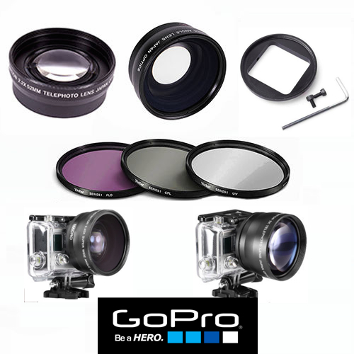 WIDE ANGLE + TELEPHOTO ZOOM LENS PRO HD LENS + FILTER KIT FOR GOPRO HERO4 SILVER