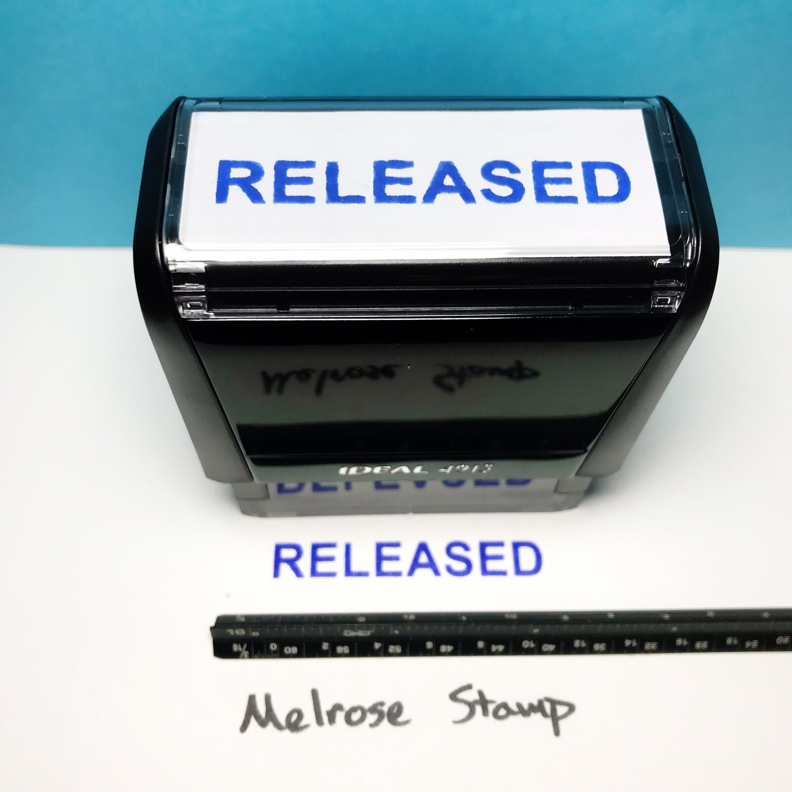 Released Rubber Stamp Blue Ink Self Inking Ideal 4913