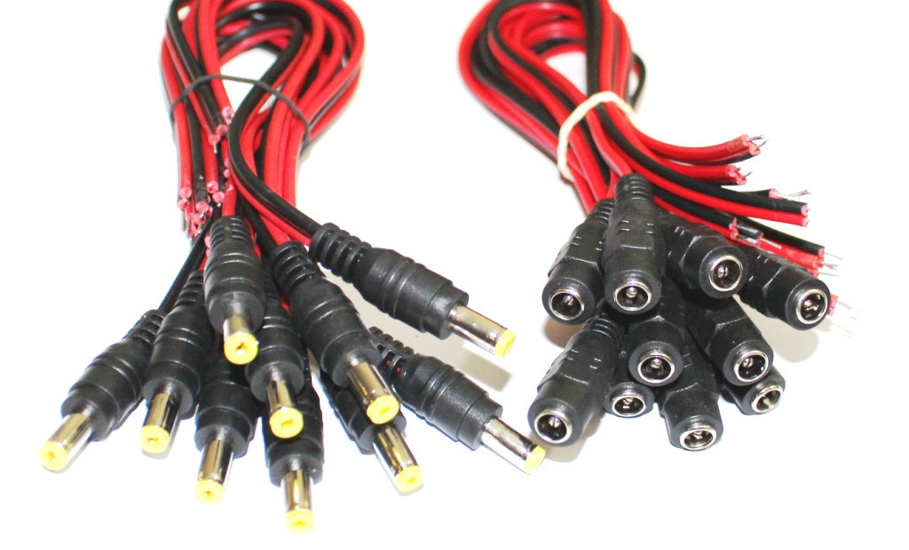 100 Pairs New Male Female DC Pigtail Power Connector for LED CCTV Camera 5.5x2.1