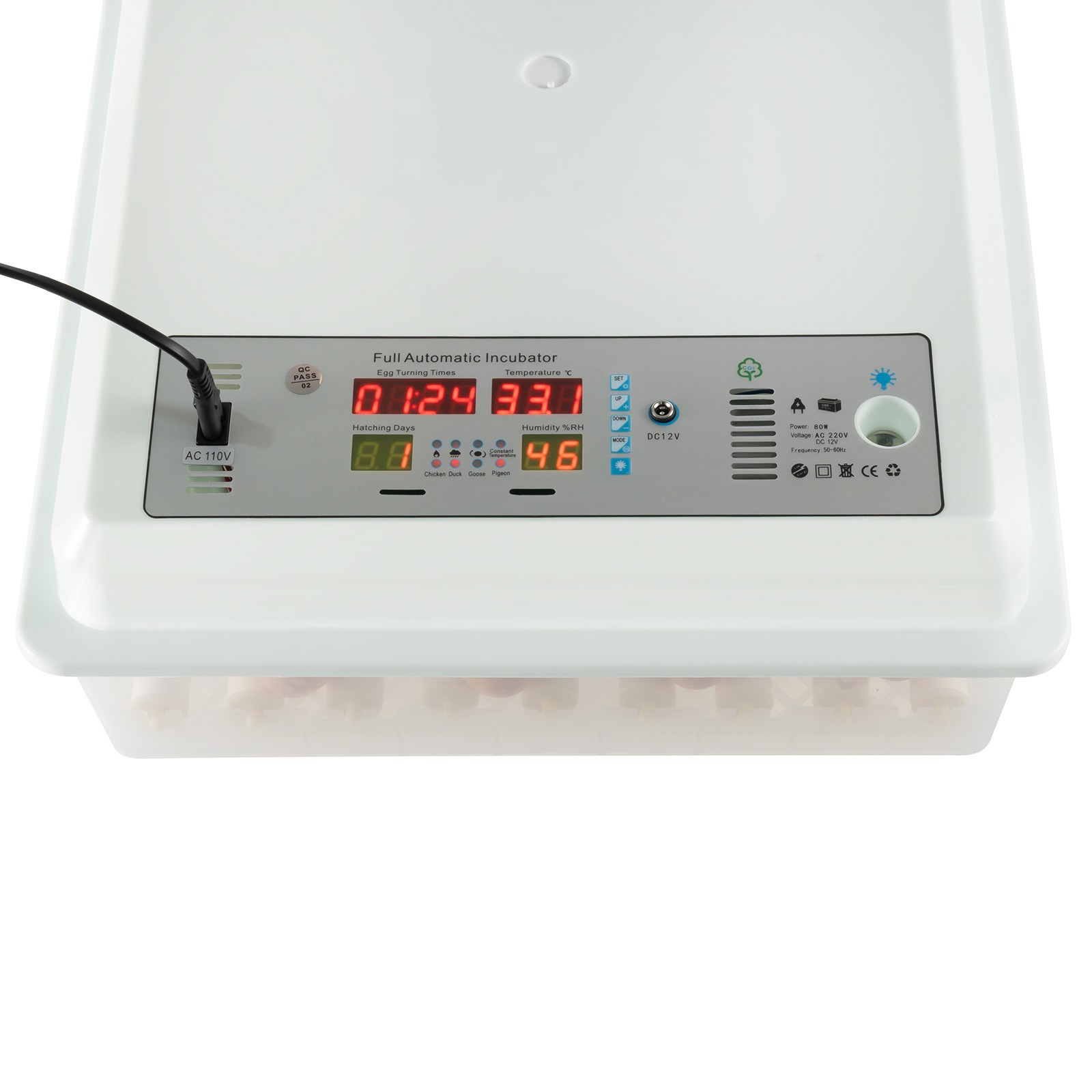 Egg Incubator 64 Eggs Fully Digital Automatic Hatcher Fits Hatching Chicken Farm