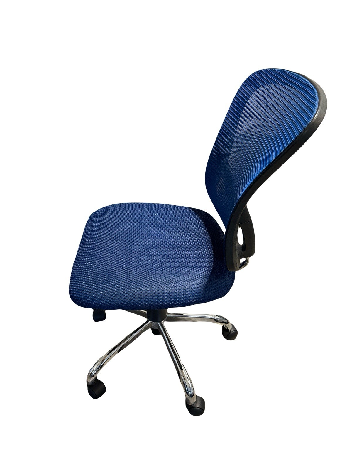 Blue Mesh Office Chair Armless Task Chair w/ Cushion Seat Black Base Rolling